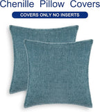 CaliTime Throw Pillow Covers Decorative 20 X 20 Inches Pack of 2 Cotton Thread Stitching Edges Solid Dyed Soft Chenille Cushion Cases for Couch Sofa Bed Living Room Farmhouse Smoke Blue