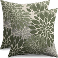 Dark Sage Green Flower Pillow Covers 16X16 Inch Set of 2, Grey Gray Dahlia Floral Spring Summer Cream Decorative Throw Pillow Covers Outdoor Modern Farmhouse Cushion Case for Home Couch Sofa Bed Decor