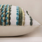 Boho Striped Throw Pillow Covers 18x18 Inch Set of 2 Farmhouse Square Decorative Pillow Covers Chenille Tufted Accent Neutral Pillowcase Teal Green Cushion Cover for Living Room Couch Sofa Bed