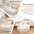 danpinera Blanket Basket, 72L Woven Storage basket with Leather Handle, Eco-friendly Decorative Storage Organization in Bathroom & Living Room for Towels 22 ''*17 ''*11.8 '', Gradient Brown