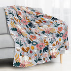 Throw Blanket for Couch, 300GSM Warm Soft Cozy Flannel Blanket, Cute Blanket for All Seasons Bedroom Home Decor Gifts, Cute Boho Flowers 50x60 Inches