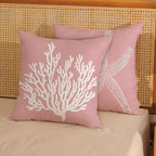 Coastal Pillow Covers 18x18 Inch Set of 2, Pink Coral Starfish Throw Pillows Nautical Ocean Decorations Beach Pillowcase Outdoor Decor Linen Farmhouse Cushion Case for Home Sofa Living Room