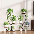 Plant Stand Indoor with Grow Lights - 2 Pack Plant Shelf, Lighted Corner Plant Stands for Indoor Growing, 4 Tiered Metal Flower Holder, S-Shaped Decorative Shelves for Home, Hallway, Black