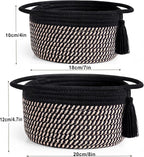 Small Woven Gift Basket Empty to Fill for Boys Man, Little Cotton Rope Bin for Desk, Bathroom, Shleves, Cute Decorative Plant Basket, 2 Pack, Pre-Shaped, With Gifts Bag & Ribbon, Black Brown
