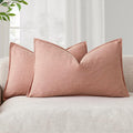 Foindtower Pack of 2, Decorative Linen Soild Throw Pillow Covers Accent Lumbar Cushion Case Boho Farmhouse Pillowcase for Chair Couch Sofa Bedroom Living Room Home Decor 12 x 20 Inch Coral Pink