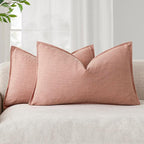 Foindtower Pack of 2, Decorative Linen Soild Throw Pillow Covers Accent Lumbar Cushion Case Boho Farmhouse Pillowcase for Chair Couch Sofa Bedroom Living Room Home Decor 12 x 20 Inch Coral Pink