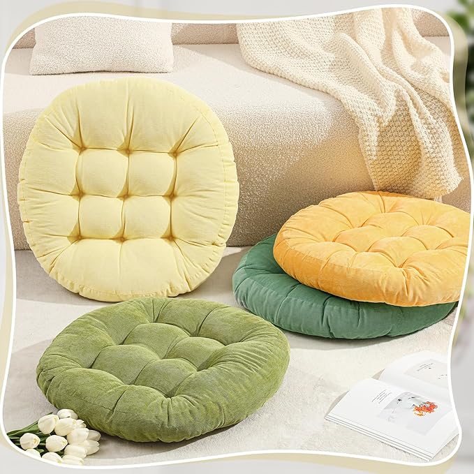 Jerify Floor Pillow Cushions Large Round Square Large Meditation Floor Pillow for Classroom Adult Meditation Picnic Party Seating Learning Daycare School(Round,Yellow-Green,4 Pcs)