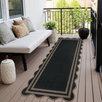 Scalloped Easy Jute Hallway Runner Rug, 2.6x8 Kitchen Non Slip Runner Washable Outdoor Indoor Long Rug, Farmhouse Morden Carpet for Porch Bedroom Laundry