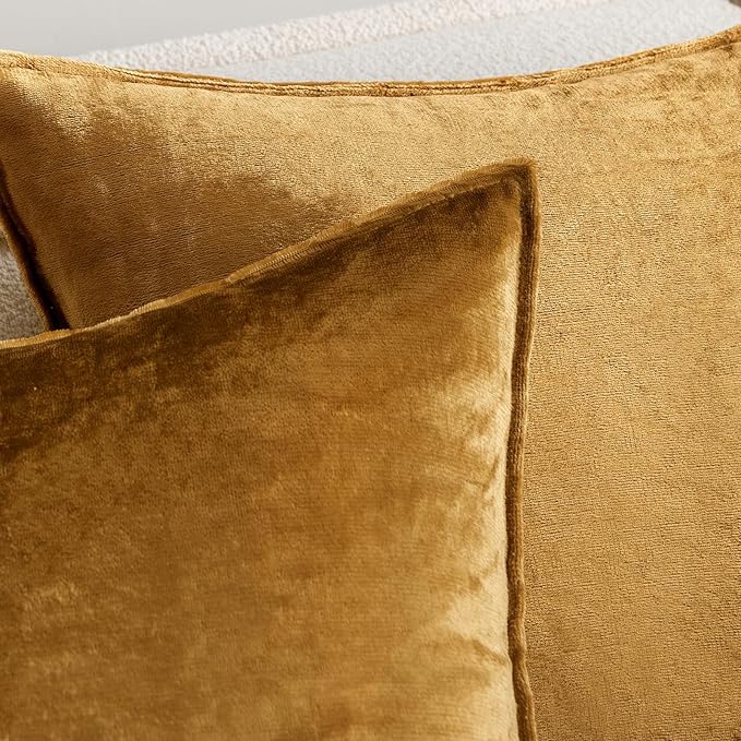 MIULEE Dark Gold Velvet Throw Pillow Covers 18x18 Soft Decorative Solid Square Cushion Cases Pack of 2 Modern Luxury Home Decor for Couch, Sofa, Bedroom