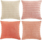 Fancy Homi 4 Packs Blush Pink Decorative Throw Pillow Covers 20x20 Inch for Living Room Couch Bed Sofa, Soft Plush Striped Corduroy Square Light Pink Coral Peach Cream Colorful Cushion Case 50x50 cm