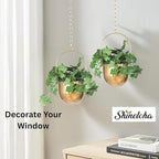 Shineloha 2 Pack Metal Hanging Planters for Indoor Outdoor, with 5.5 Pot, Gold Hanging Planters | Gold Plant Hanger, Brass Plant Hangers. NO Plant incld.