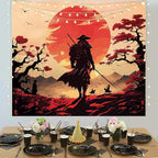 Atrippy Japanese Anime Samurai Tapestry, Cool Black Desert Red Sun Wall Hanging for Bedroom Aesthetic, Asian Japanese Sunset Wall Art Tapestries Poster Home Decor for Living Room Dorm 51x60 Inches