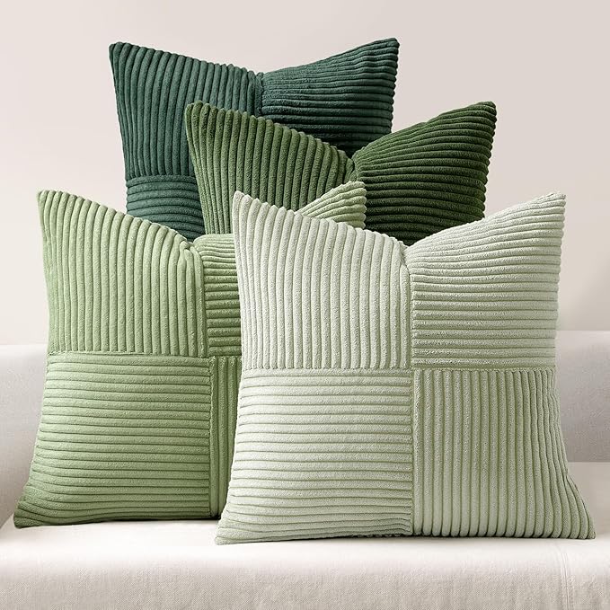 MIULEE Spring Green Decorative Throw Pillow Covers 24x24 Inch Set of 4 Boho Farmhouse Cushion Covers Mordern Nordic Pillow Cases Soft Corduroy Gradient Home Decor for Couch Sofa Living Room Bed