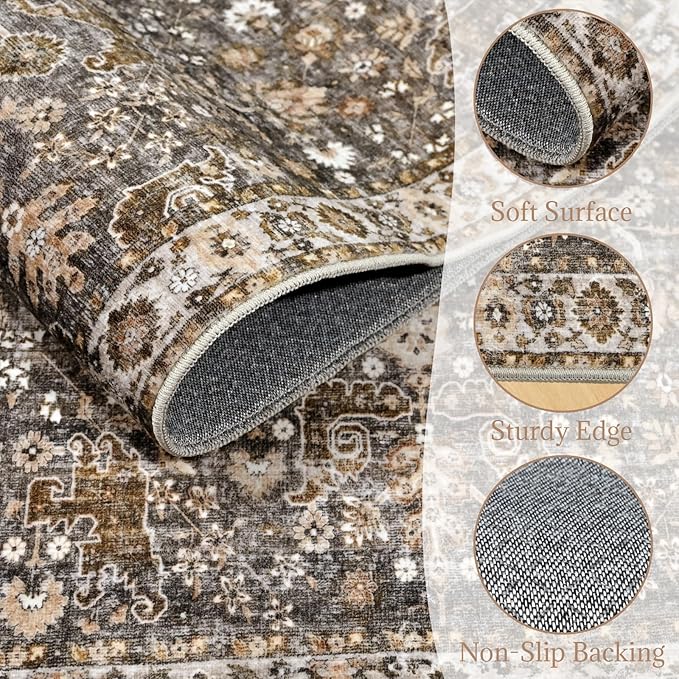 Washable Rugs for Living Room: 9x12 Area Rugs for Bedroom Ultral Soft Non-Slip Stain Resistant Vintage Boho Large Carpet for High-Traffic Dining Room - Farmhouse Decor
