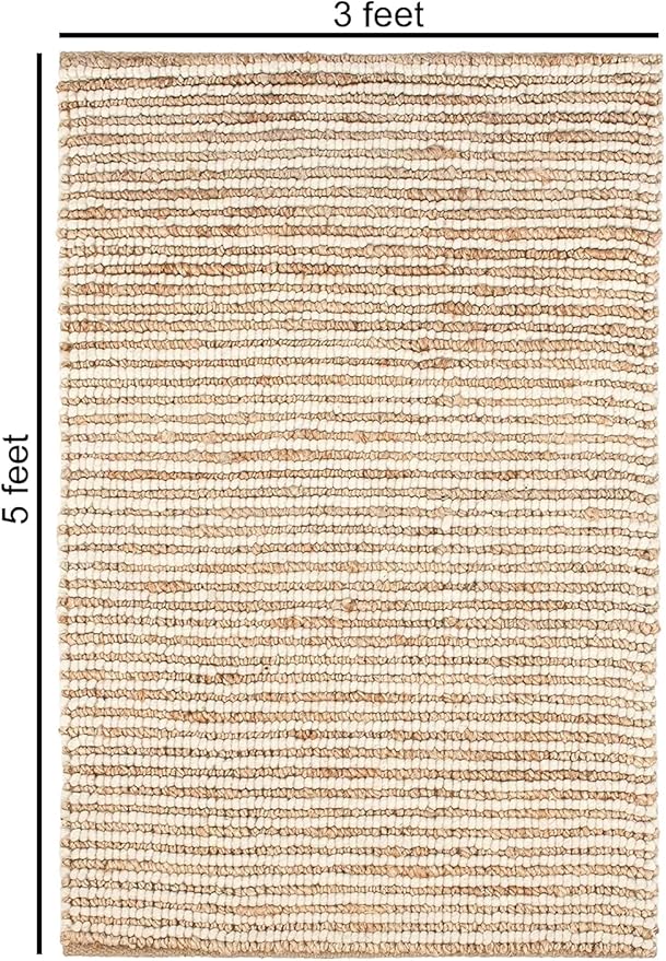 FRELISH DECOR Wool and Jute Premium Handwoven Chunky Stripes Rug - Contemporary Throw Rug for Bedroom Entryway Kitchen (3' x 5' - Natural Ivory)