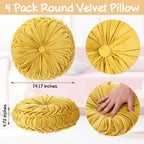 Kathfly Set of 4 Decorative Round Pleated Throw Pillows, Classy Velvet Pumpkin Round Throw Pillows, Decorative Floor Pillow for Bed Chair Home Sofa Decor, 14" Diameter (Purple, Blue, Green, Pink)
