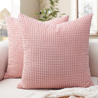 Softalker Throw Pillow Covers 20x20 Inch, Set of 2, Soft Corduroy Boho Stripe Decorative Pillow Cover, Couch Fluffy Pillow Cover for Farmhouse Home Decor Bed Living Room, Pink