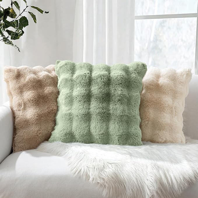 MIULEE Faux Fur Pillow Covers Thick Soft Plush Lumbar Throw Pillows Luxury Spring Home Decor for Couch Bed Bedroom Living Room Sofa,12x20 Inch Pack of 2 Sage Green