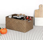 Hipiwe Seagrass Storage Baskets Bin for Shelf Organizing Rectangular Wicker Basket with Handle Handwoven Opened Baskets Bin Decorative Basket Box for Closet Bedroom Organizer