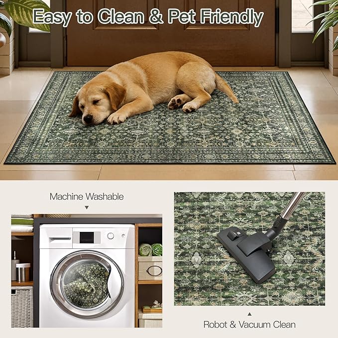 Lofus Area Rug for Living Room, 2x3 Washable Rug for Entryway Bathroom, Green Non Slip Kitchen Mats for Floor, Soft Door Mat Indoor Entrance, Farmhouse Carpet for Entry Living Room Bedroom