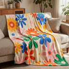 Frienda Vintage Flower Blanket Boho Colorful Throw Blanket Hippie Soft Blanket Preppy Decor Aesthetic Floral Flannel Throw Blanket for Sofa Couch Bed Chair or Dorm Supplies 50" x 60"