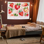 AQYIP Strawberry Christian Tapestry, Psalm 34:8 Bible Verse Tapestry Decorative, Pink Cute Floral Strawberry Religious Wall Tapestries Blanket Decor for Home Girls Room Dorm, 50x60 Inch