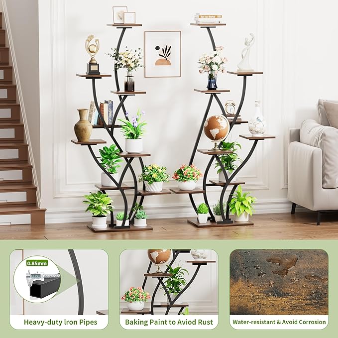 Plant Stand Indoor with Grow Lights - Lighted Plant Shelf Indoor Tall, 61" 9 Tier Large Plant Stands for Indoor Growing, 2 Pack Corner Flower Shelf, Winged Metal Holder for Home Living Room, Black