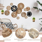 Xuhal 15 Pcs Boho Wall Basket Decor Handcrafted Seagrass Woven Wall Basket Rustic Round Woven Hanging Art for Home Farmhouse Kitchen Table Living Room (Dark Colors Style)