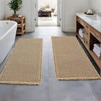 MIULEE Set of 2 Waffle Bathroom Runner Rugs, Boho Bath Rugs Non Slip Washable, Super Absorbent Runner Bath Mats, Rubber Backed Shower Mats for Hallway Bedroom Laundry Room, Brown, 2'x5'(24x60 Inch)