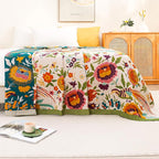 Boho Throw Blanket for Bed Couch 100% Cotton Ultra Soft Large Rustic Quilt King Blanket,Bird Floral Printed Farmhouse Bed Blankets 90"×98", Decorative Reversible Muslin Bed Cover for All Seasons