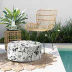 Indoor/Outdoor Inflatable Ottoman with Handle, Decorative Fade-Resistant Round Footstool D21 x H9 inch, Portable Ottoman Pouf for Patio Garden Camping, Tropical Blossom Noir