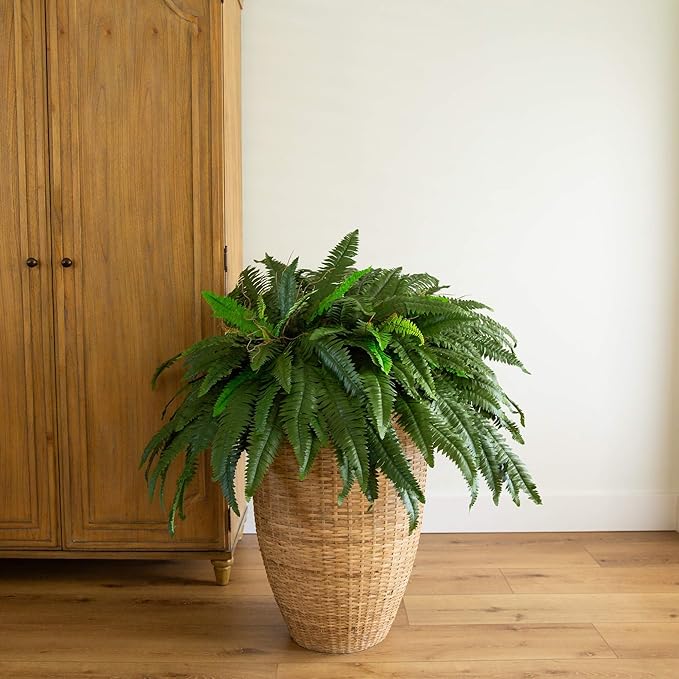 Nearly Natural 48in Artificial Boston Fern, Set of 2 - Large Hanging Fake Plant Wall Decor with 67 Fronds, Faux Fern Vines that Look Real for Home and Office Decor