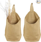 100% Linen Hanging Storage Bags Baskets 2 Pcs, Small Wall Storage Bag for Kitchen, Bedroom, RV Camper Organizer, Sewing Room, Nursery Storage, Kids Room, Dark Yellow