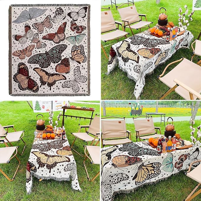 Hopstar Butterfly Throw Blanket Outdoor Blankets and Throws Boho Western Decor Cotton Woven Couch Cover Blanket for Sofa Living Room Beach Travel 51"x63" (Colorful Butterfly)