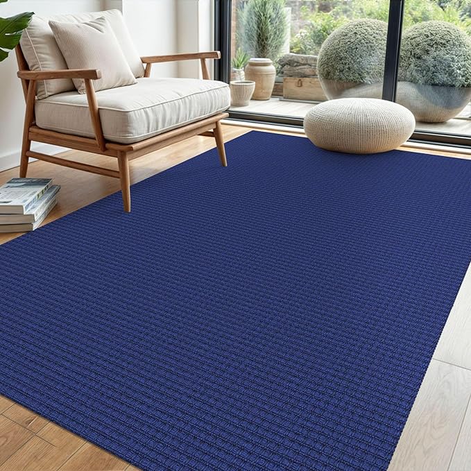 EARTHALL Woven Area Rug 4x6 Ft Washable Rugs for Entryway Non Slip Braided Throw Rugs Bedroom Carpet Cotton Entry Rug Cotton Floor Carpets for Bedroom Dining Room Living Room, Royal Blue/Navy