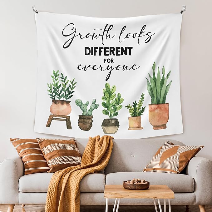 XLDLIOO Mental Health Gifts, Mental Health Plant Classroom Tapestry, Growth Looks Different for Everyone Tapestry Hanging for Bedroom, Inspirational Tapestries Wall Decor for Classroom Therapy Office Room 60x50in