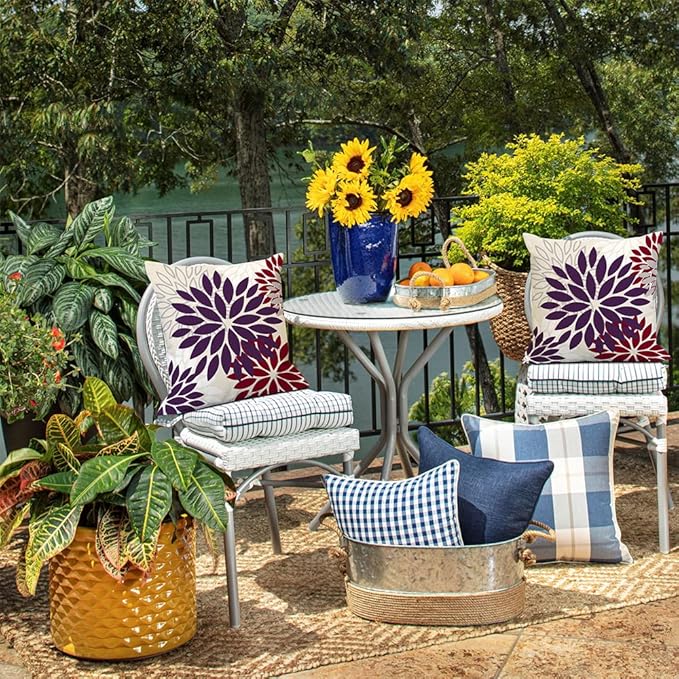 DFXSZ Purple Wine Red Flower Pillow Covers 18x18 Inch Set of 2 Outdoor Throw Pillows Outdoor Waterproof Decor for Living Room Sofa Patio Funiture Garden Floral Polyester Pillow Covers 002T18