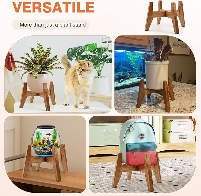 Wood Plant Stand Indoor (Set of 2) – 7 Inch Acacia Wood Plant Holder Stand for Pots, Small Mid Century Modern Planter Stand, 6 Inch Height Elevated Wooden Plant Stand (Stand Only)