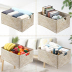 Hipiwe Seagrass Storage Basket Bin Rectangular Handwoven Wicker Storage Box with Handle Opened Baskets Box for Shelf Organizing Closet Bathroom, 15.7" L x 11.8" W x 7.5" H