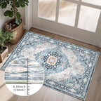 Washable 8×10 Area Rug for Living Room, Vintage Floral Rug Soft Non Slip Stain Resistant Boho Carpet for Indoor Bedroom Dinning Room Home Office Blue/Ivory