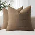 ZWJD Decorative Linen Throw Pillow Covers 16x16 Set of 2 Solid Handcrafted Striped Cushion Covers for Bed Soft Modern Farmhouse Neutral Pillowcase for Couch Bedroom Living Room Home Decor(Coco Brown)