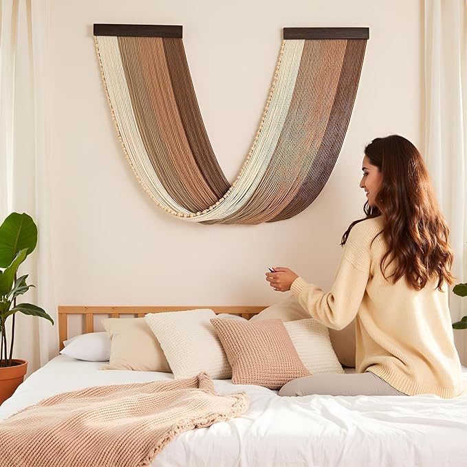 guzhiou Large Macrame Wall Hanging, Boho Wall Tapestry Decor, Fiber Wall Art Background Decor for Living Room Bedroom - Modern Craftsmanship Headboard (Brown)