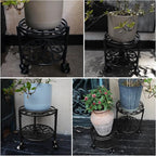 2 Tier Rolling Plant Stand with Wheels, Mid Century Modern Metal Stand for Planters, 2 Sizes 9 Inch & 11 Inch, Indoor Outdoor Movable Flower Pot Holder for Decor Home Garden Patio Load Bearing 165 LB 2 Pack Black