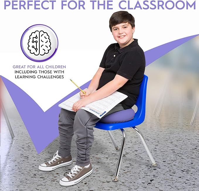 Bouncyband – Wiggle Seat – Purple, 13” D – Large Sensory Cushion for Kids Ages 6-18+ – Promotes Active Learning, Improves Student Productivity, Includes Easy-Inflation Pump