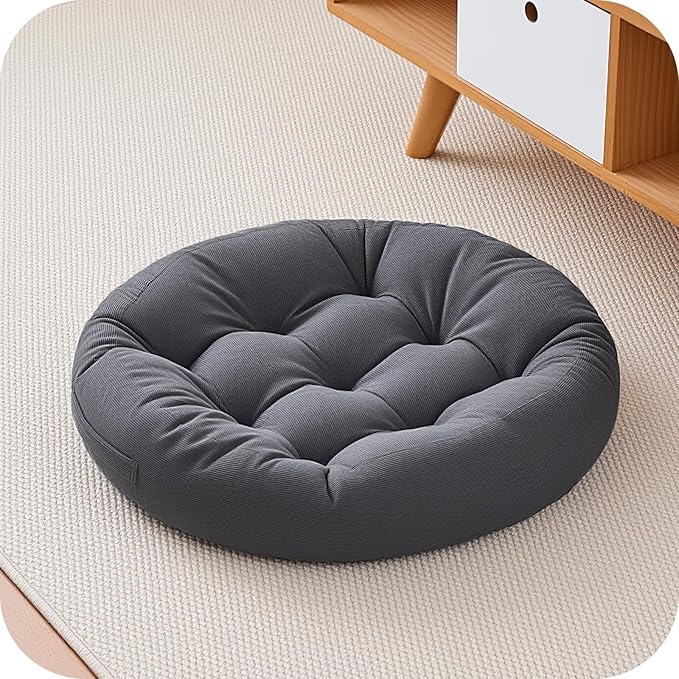 Floor Pillows for Adults, 22x22x6 Inch Meditation Cushions, Large Round Sitting Cushion Living Room Memory Foam Pillow for Sitting (1, Grey, 22x22x6 Inch)