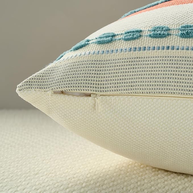 FUTEI Teal Decorative Throw Pillow Covers 12x20 Inch Set of 2, Soft Tufted Striped Textured Accent Pillow Case,Boho Pillows for Couch Decor