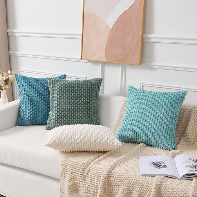 Kevin Textile 14x20 Inch Pillow Cover 1 Pack Boho Decorative Soft Striped Corduroy Lumbar Farmhouse Color Accent Rectangle Cushion Case for Living Room Couch Sofa Bed, Teal Green