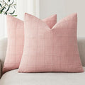 Foindtower Set of 2 Decorative Linen Check Throw Pillow Covers Neutral Farmhouse Vintage Cushion Covers Modern Boho Accent Home Decor for Sofa Chair Couch Bedroom Living Room,26×26 Inch,Light Pink