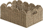 StorageWorks Scalloped Seagrass Baskets, Hand-woven Rattan Baskets with Built-in Handles, Cute Baby Basket for Nursery, Basket for Organizing and Decor, 15"L x 11"W x 6¾"H