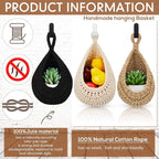 Honeydak Boho Decor Hanging Wall Baskets for Kitchen 3 Pack Teardrop Baskets with Hooks Storage Fruit Onion Vegetable Potato for Home 3 Sizes(Black,Teardrop,Cotton Rope)